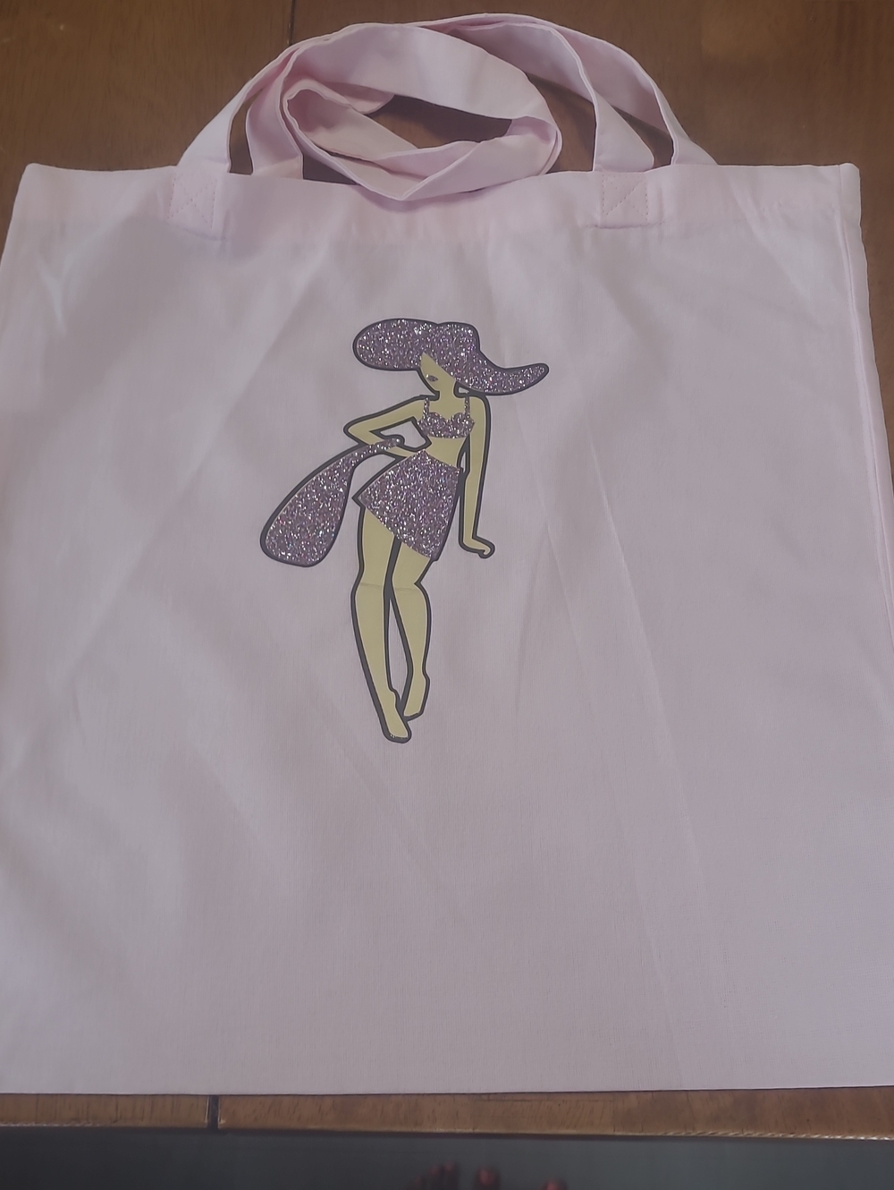 Light Pink Tote Bag with Glitter Pinup Graphic